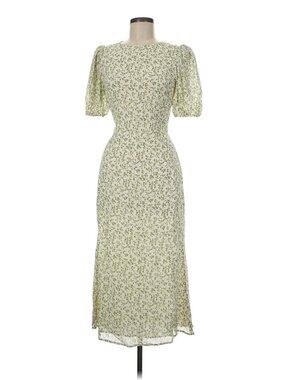 Reformation Green Ivory Floral Print Midi Dress Short Sleeves Size 6